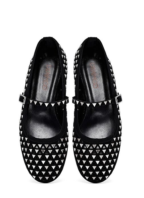 Kadın Siyah Tokalı Taşlı Deri Babet 25SFD140514 - Görsel 8