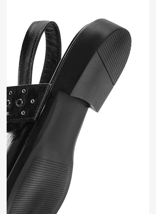 Kadın Siyah Arkası Açık Tokalı Rugan Deri Babet 25SFD140816 - Görsel 2