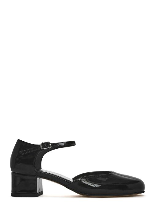 Kadın Siyah Bilekten Tokalı Kısa Kalın Topuklu Rugan Deri Ayakkabı 25SFD140916 - Görsel 2