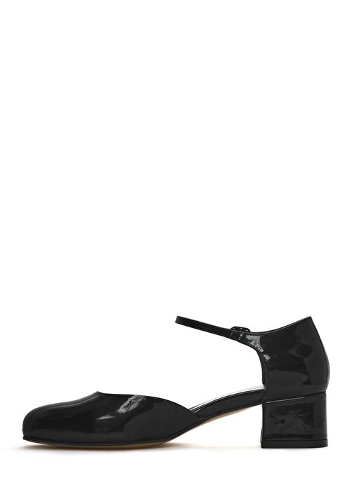 Kadın Siyah Bilekten Tokalı Kısa Kalın Topuklu Rugan Deri Ayakkabı 25SFD140916 - Görsel 3