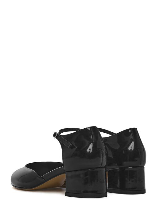 Kadın Siyah Bilekten Tokalı Kısa Kalın Topuklu Rugan Deri Ayakkabı 25SFD140916 - Görsel 6