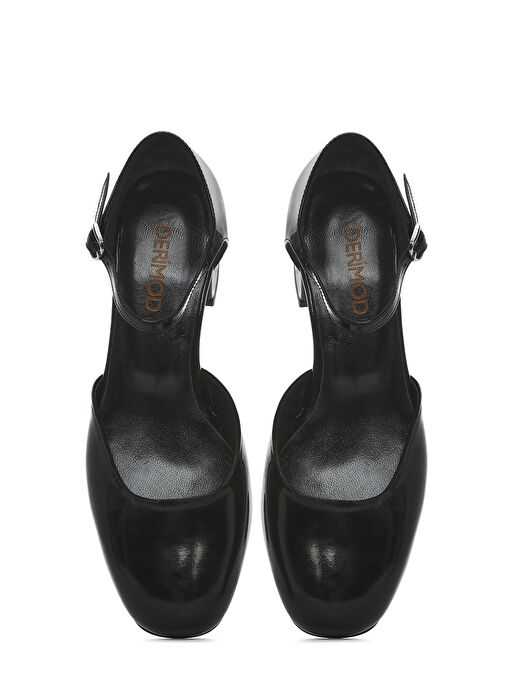 Kadın Siyah Bilekten Tokalı Kısa Kalın Topuklu Rugan Deri Ayakkabı 25SFD140916 - Görsel 8