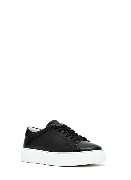 Erkek Siyah Bağcıklı Kalın Tabanlı Deri Sneaker 25SFD700118 - Görsel 7