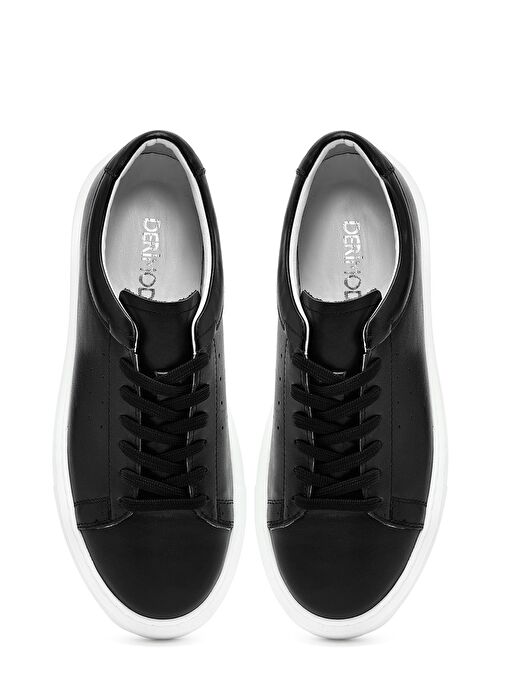 Erkek Siyah Bağcıklı Kalın Tabanlı Deri Sneaker 25SFD700118 - Görsel 8