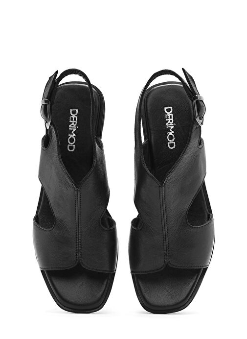 Kadın Siyah Dolgu Topuklu Deri Sandalet 25SFD153218 - Görsel 8