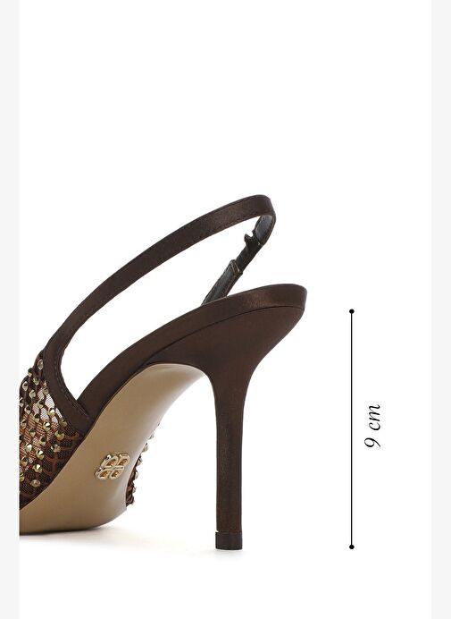 Kadın Bronz Taşlı Arkası Açık İnce Topuklu Deri Ayakkabı 25AFD1207TS - Görsel 3