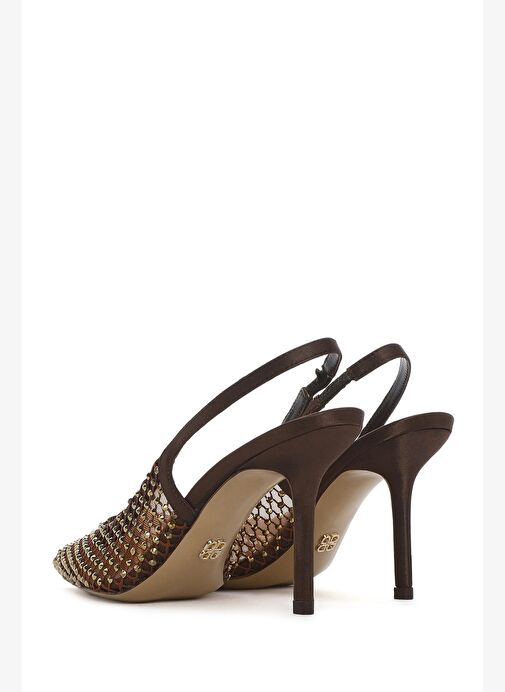 Kadın Bronz Taşlı Arkası Açık İnce Topuklu Deri Ayakkabı 25AFD1207TS - Görsel 5