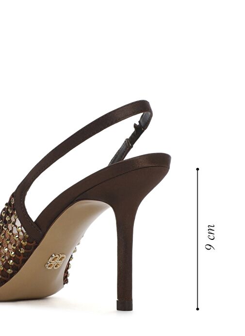 Kadın Bronz Taşlı Arkası Açık İnce Topuklu Deri Ayakkabı 25SFD1210TS - Görsel 5