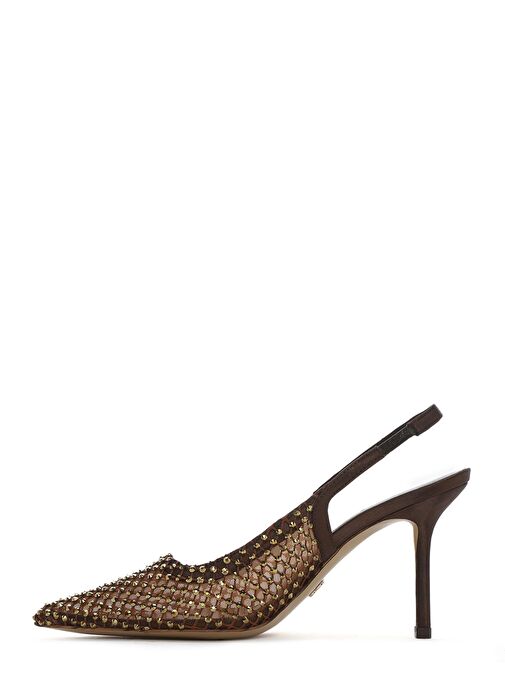 Kadın Bronz Taşlı Arkası Açık İnce Topuklu Deri Ayakkabı 25SFD1210TS - Görsel 6