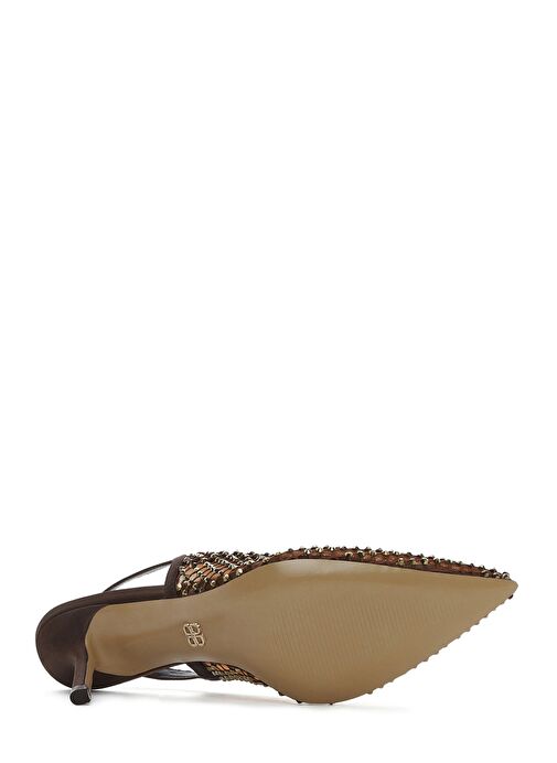 Kadın Bronz Taşlı Arkası Açık İnce Topuklu Deri Ayakkabı 25SFD1210TS - Görsel 7