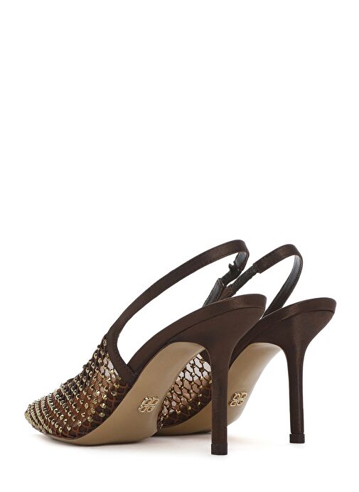 Kadın Bronz Taşlı Arkası Açık İnce Topuklu Deri Ayakkabı 25SFD1210TS - Görsel 8