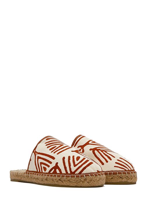 Kastamonu Taş Baskı Kadın Taba Desenli Espadril Terlik 25SFD20806F - Görsel 4
