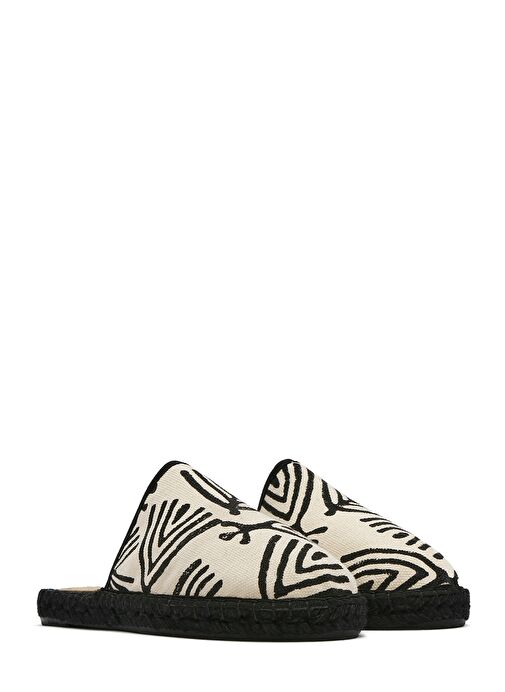 Kastamonu Taş Baskı Kadın Siyah Desenli Espadril Terlik 25SFD20806F - Görsel 4