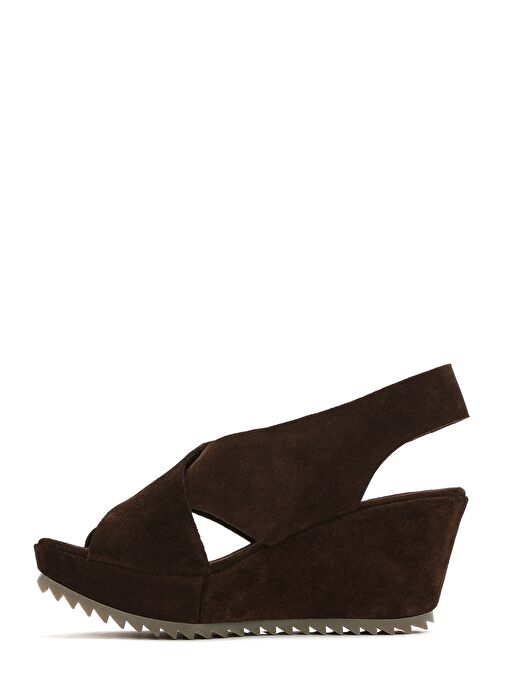 Kadın Kahverengi Arkadan Bantlı Dolgu Topuklu Süet Deri Sandalet 25SFD141010 - Görsel 5