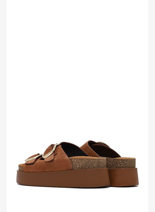 Kadın Taba Çift Tokalı Kalın Tabanlı Süet Deri Terlik 25SFD132810 - Görsel 6