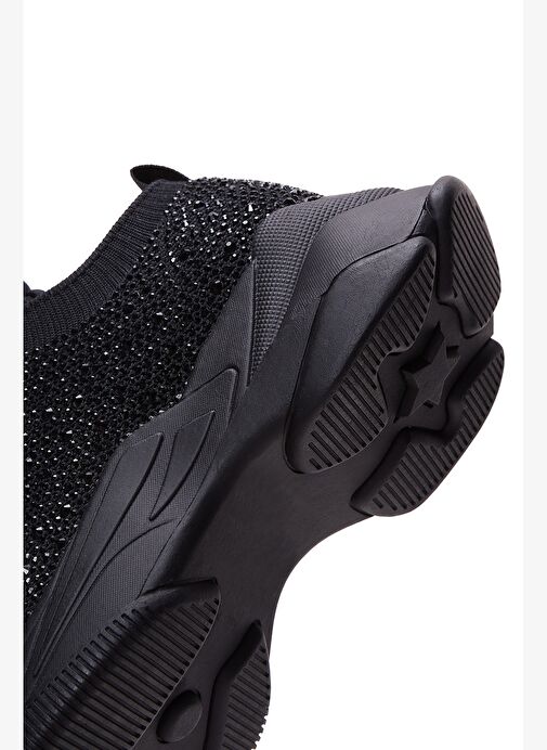 Derimod Zero Kadın Siyah Bağcıklı Kalın Tabanlı Taşlı Kumaş Sneaker 25AFD43006F - Görsel 9