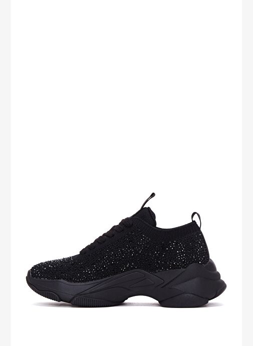 Derimod Zero Kadın Siyah Bağcıklı Kalın Tabanlı Taşlı Kumaş Sneaker 25AFD43006F - Görsel 3