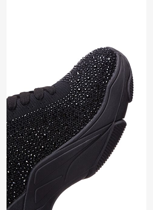 Derimod Zero Kadın Siyah Bağcıklı Kalın Tabanlı Taşlı Kumaş Sneaker 25AFD43006F - Görsel 8
