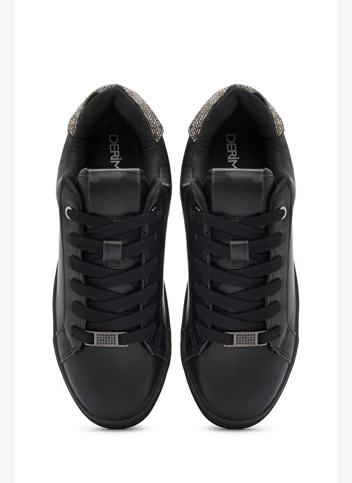 Kadın Siyah Bağcıklı Taşlı Sneaker 25AFD430318 - Görsel 8