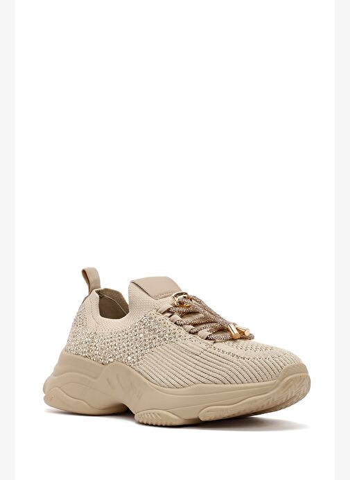 Derimod Zero Kadın Bej Bağcıklı Taş Detaylı Kumaş Sneaker 25AFD43026F - Görsel 4