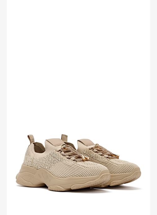 Derimod Zero Kadın Bej Bağcıklı Taş Detaylı Kumaş Sneaker 25AFD43026F - Görsel 2
