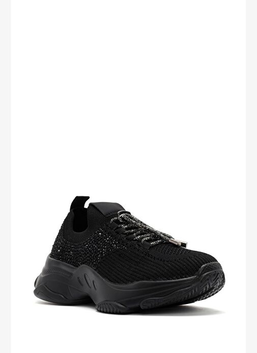 Derimod Zero Kadın Siyah Bağcıklı Taş Detaylı Kumaş Sneaker 25AFD43026F - Görsel 5