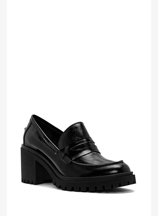 Kadın Siyah Kalın Topuklu Rugan Deri Maskülen Loafer 25AFD200016 - Görsel 8
