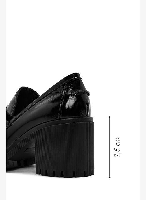 Kadın Siyah Kalın Topuklu Rugan Deri Maskülen Loafer 25AFD200016 - Görsel 3