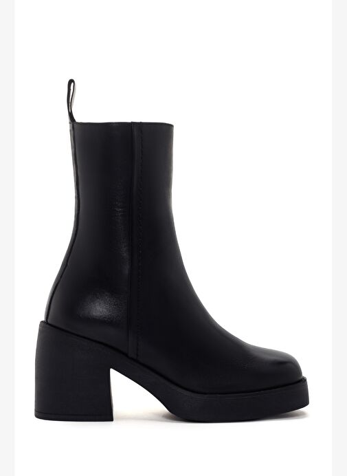 Kadın Siyah Kalın Topuklu Fermuarlı Deri Bot 25WFD201018 - Görsel 2