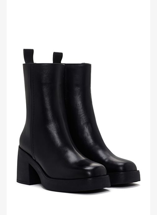 Kadın Siyah Kalın Topuklu Fermuarlı Deri Bot 25WFD201018 - Görsel 6