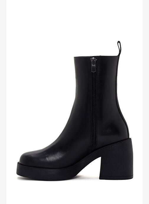Kadın Siyah Kalın Topuklu Fermuarlı Deri Bot 25WFD201018 - Görsel 5