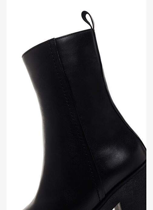 Kadın Siyah Kalın Topuklu Fermuarlı Deri Bot 25WFD201018 - Görsel 9
