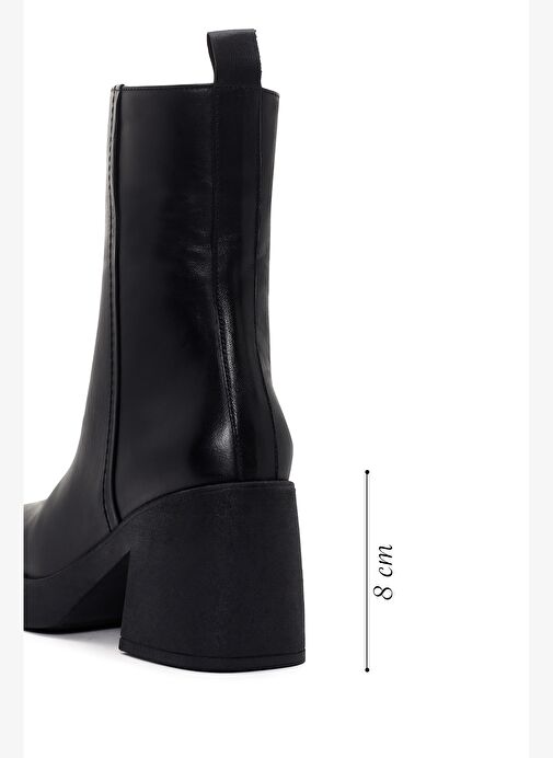 Kadın Siyah Kalın Topuklu Fermuarlı Deri Bot 25WFD201018 - Görsel 3