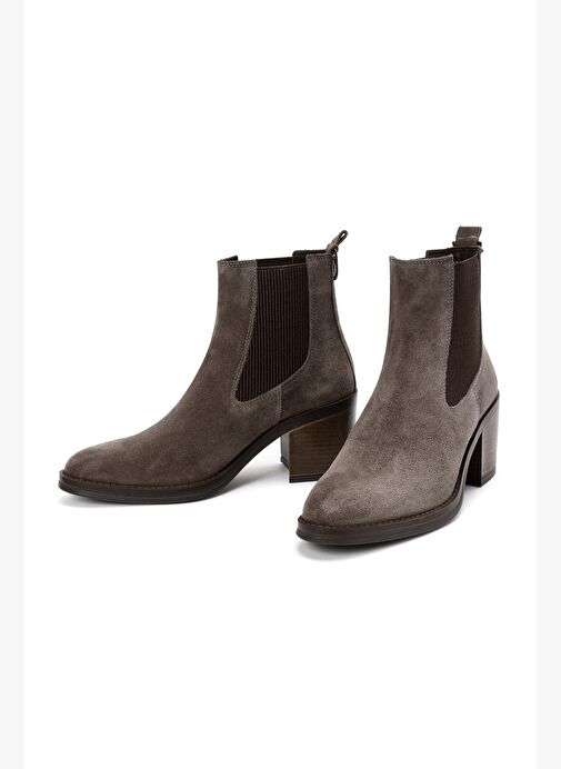 Kadın Vizon Topuklu Süet Deri Kovboy Bot 25WFD200610 - Görsel 4