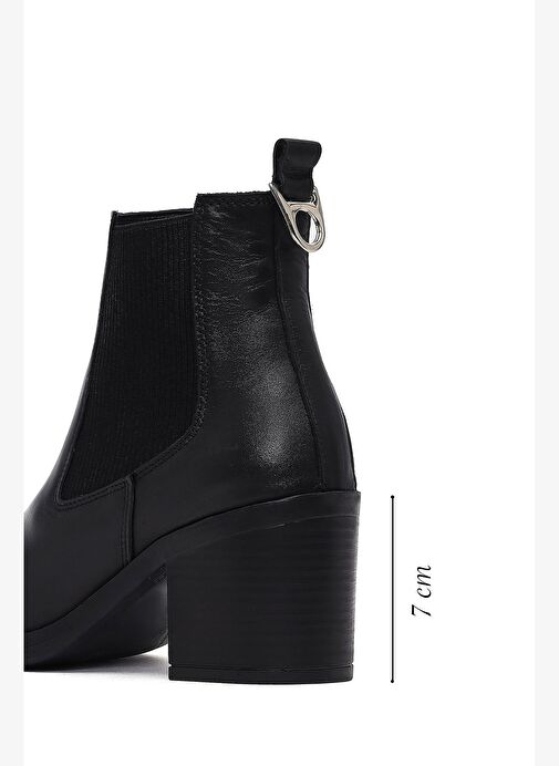 Kadın Siyah Kalın Topuklu Deri Kovboy Bot 25WFD200618 - Görsel 3