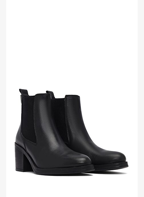 Kadın Siyah Kalın Topuklu Deri Kovboy Bot 25WFD200618 - Görsel 6