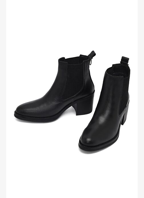 Kadın Siyah Kalın Topuklu Deri Kovboy Bot 25WFD200618 - Görsel 4