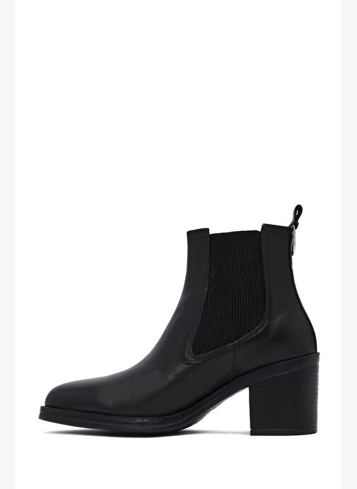 Kadın Siyah Kalın Topuklu Deri Kovboy Bot 25WFD200618 - Görsel 5