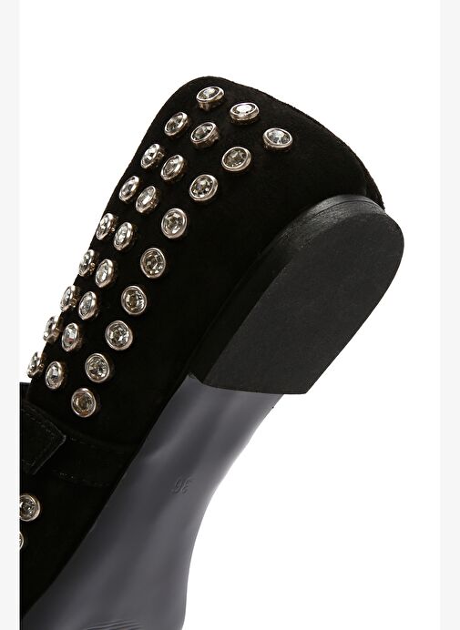 Kadın Siyah Taşlı Deri Babet 25AFD140014 - Görsel 9