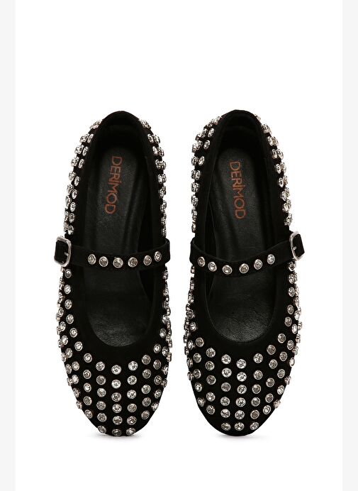 Kadın Siyah Taşlı Deri Babet 25AFD140014 - Görsel 7