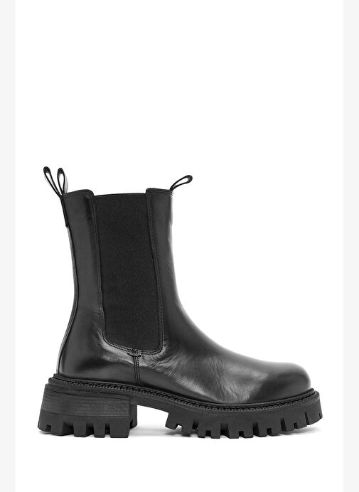 Kadın Siyah Kalın Tabanlı Deri Chelsea Bot 25WFD140318 - Görsel 2
