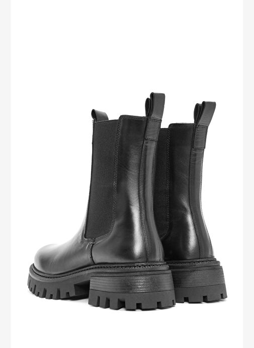 Kadın Siyah Kalın Tabanlı Deri Chelsea Bot 25WFD140318 - Görsel 7