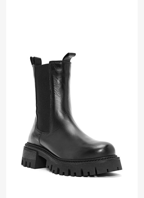 Kadın Siyah Kalın Tabanlı Deri Chelsea Bot 25WFD140318 - Görsel 8