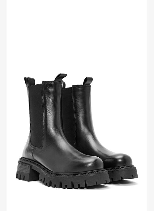 Kadın Siyah Kalın Tabanlı Deri Chelsea Bot 25WFD140318 - Görsel 5
