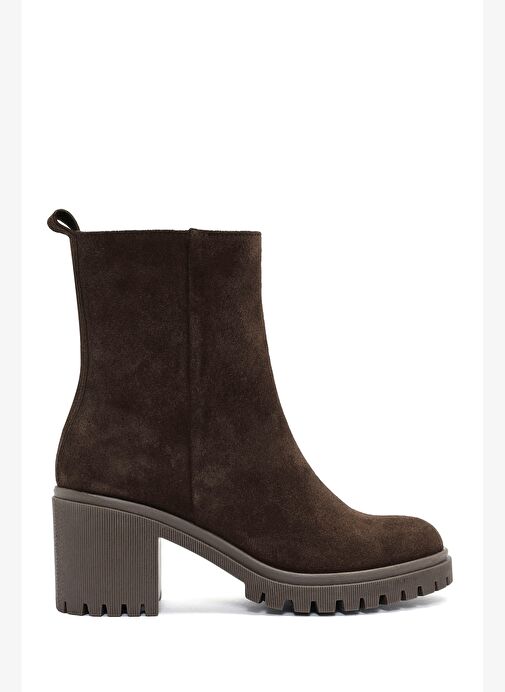 Kadın Kahverengi Fermuarlı Topuklu Süet Deri Bot 25WFD200910 - Görsel 2