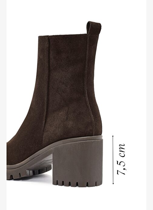 Kadın Kahverengi Fermuarlı Topuklu Süet Deri Bot 25WFD200910 - Görsel 3