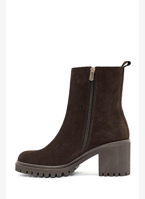 Kadın Kahverengi Fermuarlı Topuklu Süet Deri Bot 25WFD200910 - Görsel 5