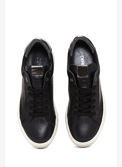 Kadın Siyah Bağcıklı Kalın Tabanlı Deri Sneaker 25AFD3700FT - Görsel 7
