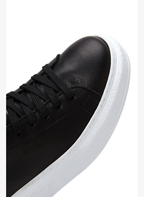 Kadın Siyah Bağcıklı Kalın Taban Deri Sneaker 25AFD370114 - Görsel 9