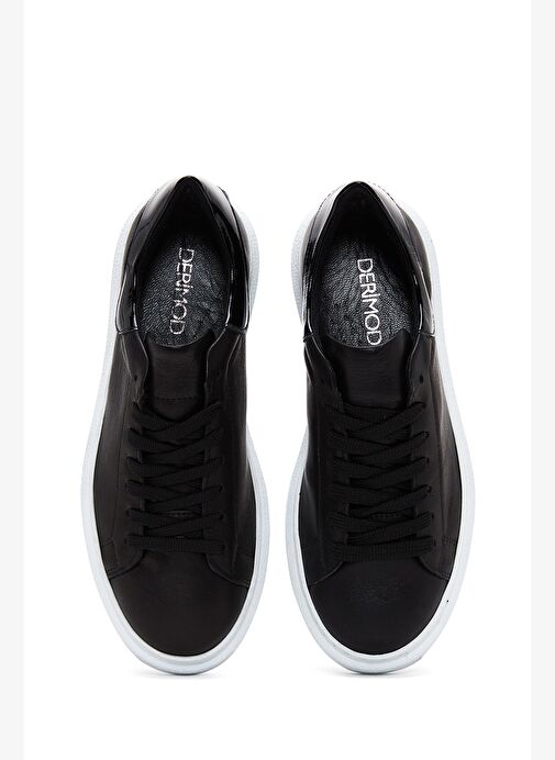 Kadın Siyah Bağcıklı Kalın Taban Deri Sneaker 25AFD370114 - Görsel 7